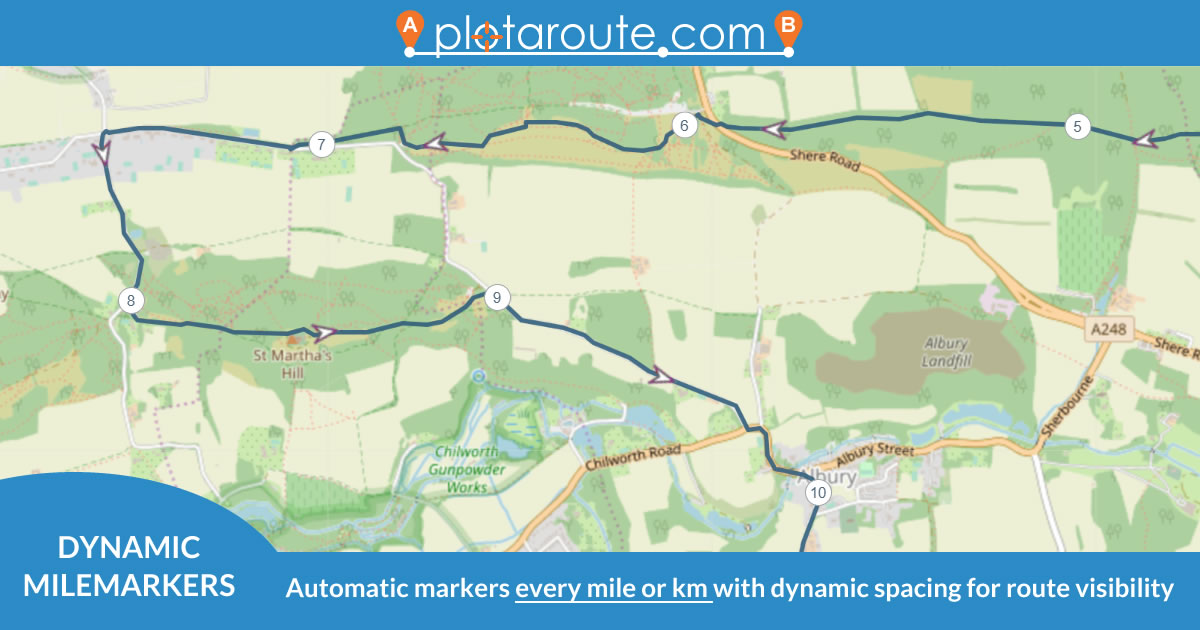 Dynamic milemarkers on plotaroute.com