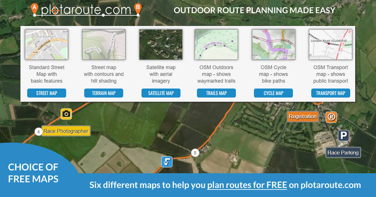 Six different maps to help you plan routes for FREE on plotaroute.com