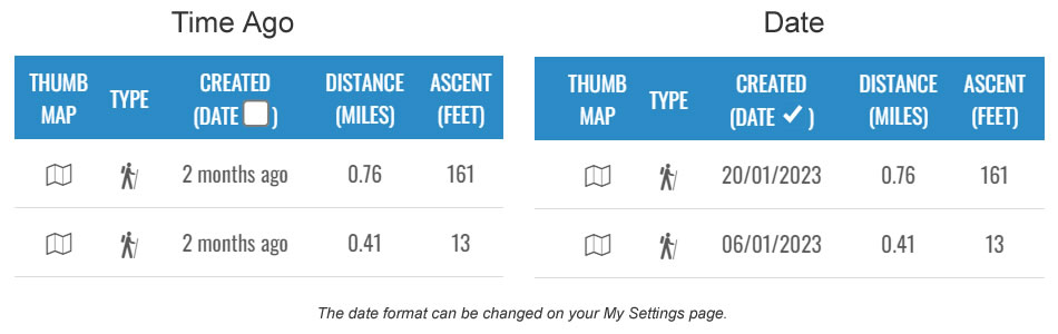 Choose between date options on your My Routes page