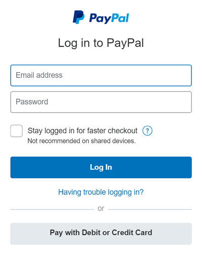 Paypal sign in with direct payment option