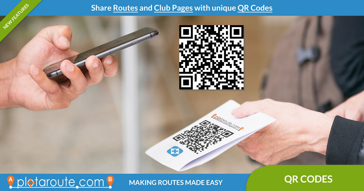 Share routes and clubs on Plotaroute using QR codes