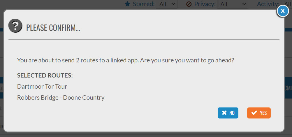 Confirm the routes to send routes to the linked app