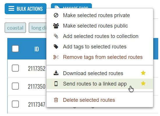 Bulk send routes to a linked app
