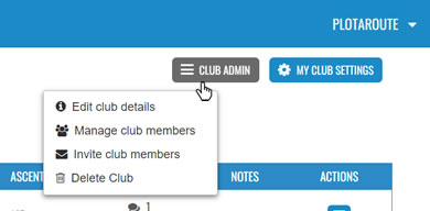 Club Admin menu