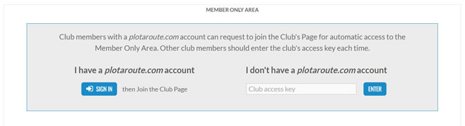 Access to club page member only area