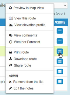 Club route action menu