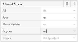 Select Yes for bicycle access