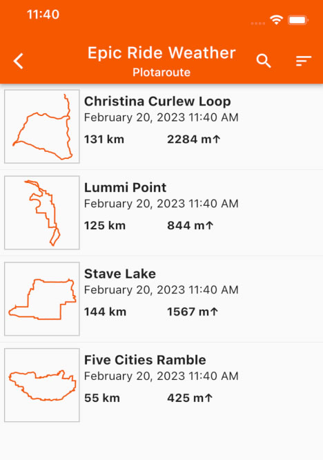 Plotaroute routes in Epic Ride Weather