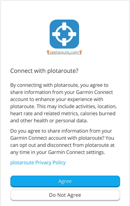 Approve the connection to plotaroute