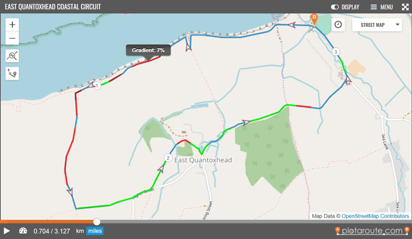 Example of gradient highlighting on the plotaroute.com route planner