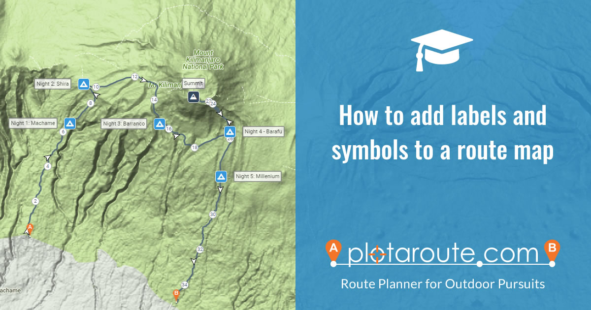 How to add labels and symbols to a route map on plotaroute.com