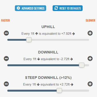 Advanced settings to adjust time estimates for hills